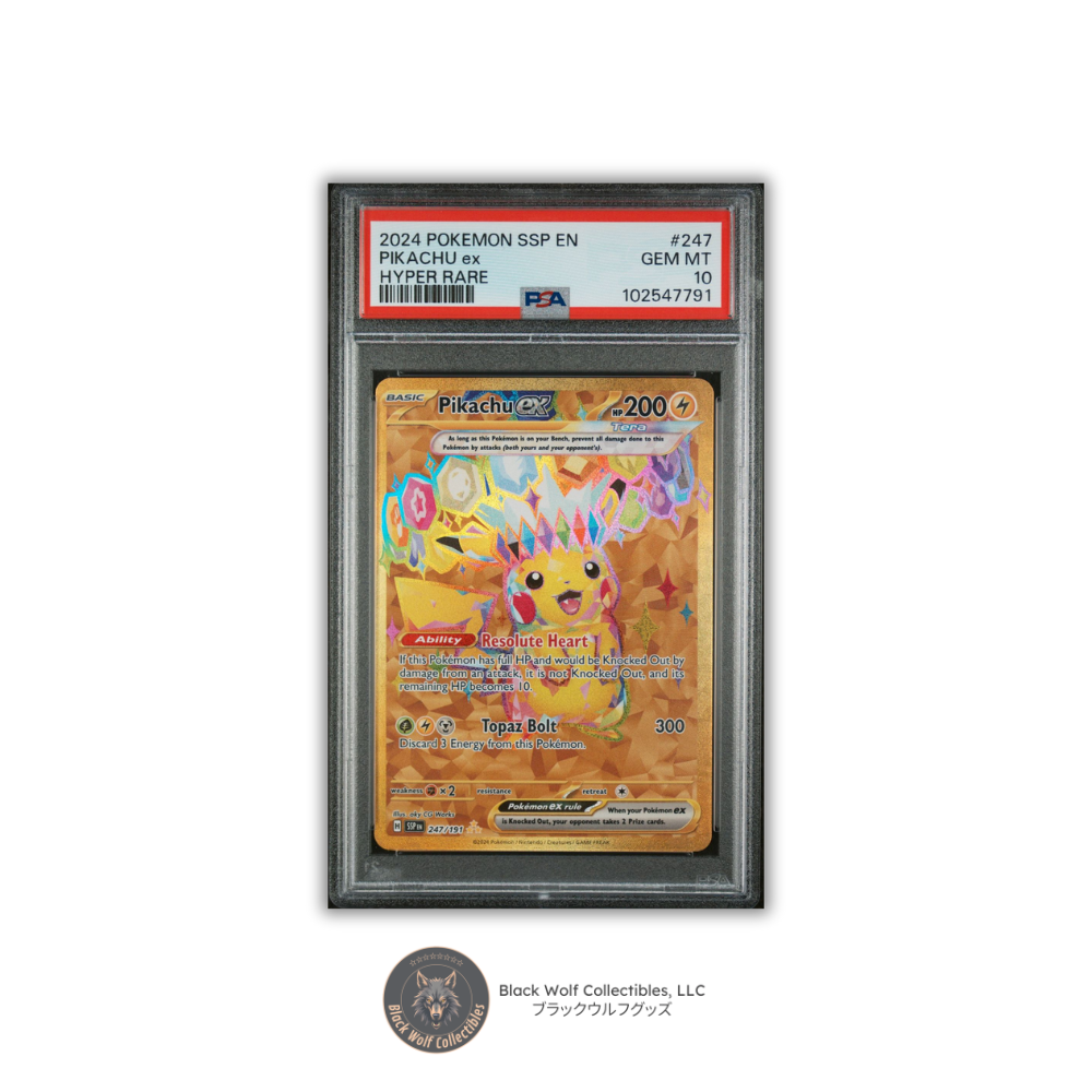 PSA 10 | 2024 POKEMON SSP EN-SURGING SPARKS 247 PIKACHU EX HYPER RARE