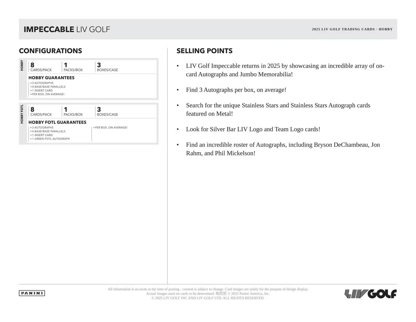 2025 Panini Impeccable LIV Golf Hobby Box