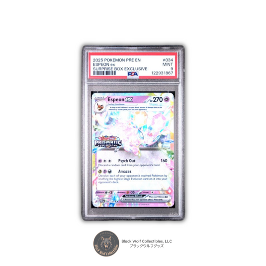 PSA 9 | 2025 POKEMON PRE EN-PRISMATIC EVOLUTIONS 034 ESPEON EX SURPRISE BOX EXCLUSIVE