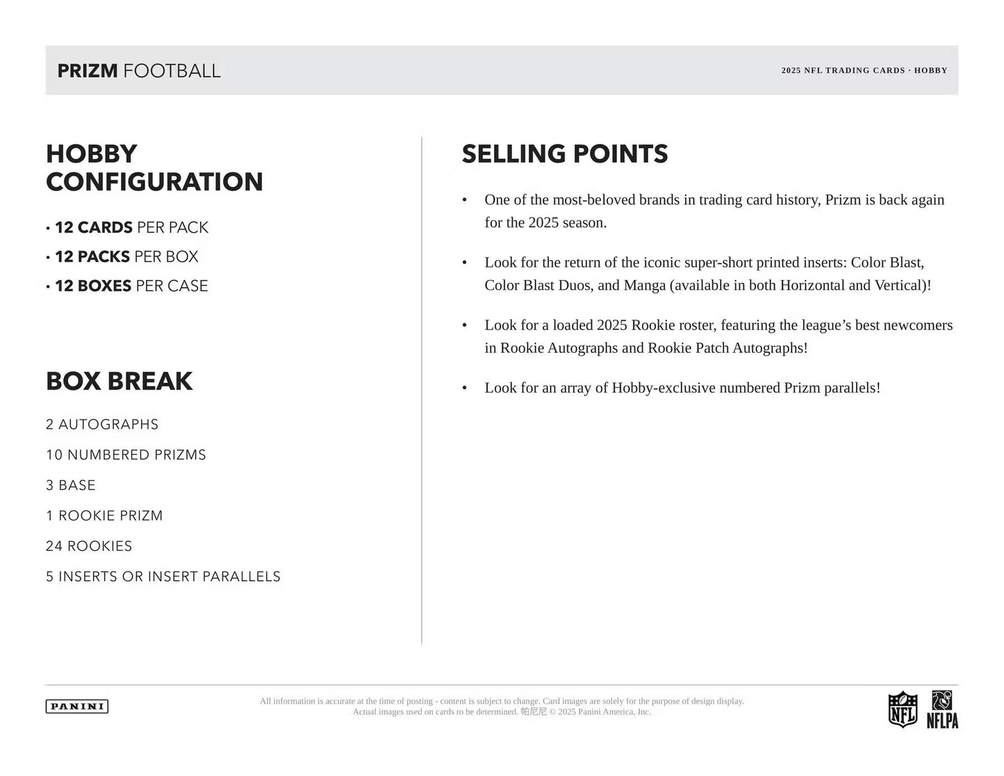 2025 Panini Prizm Football Hobby 12-Box Case